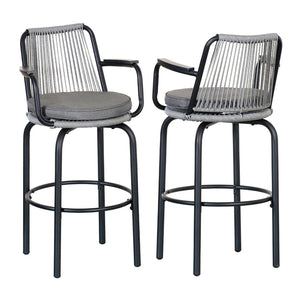 English Elm Outdoor Woven Pe Rattan Bar Stools Set of 2 with Arms for Patio Pool Island N780P199440B