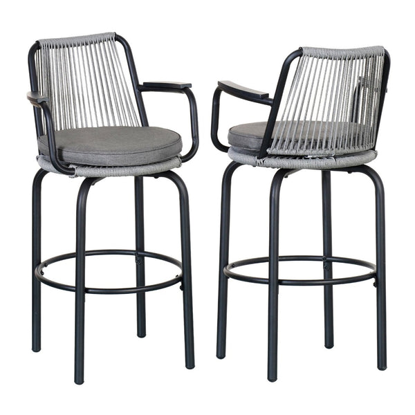 English Elm Outdoor Woven Pe Rattan Bar Stools Set of 2 with Arms for Patio Pool Island N780P199440B