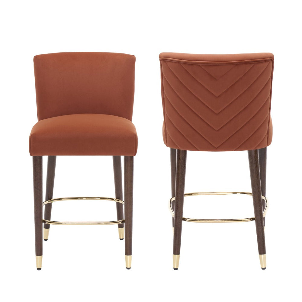 English Elm 27inch-counterstool, Tufted Fabric Seat Gold Footrest Ring for Kitchen Island Bar Set of 2 N780P224409A