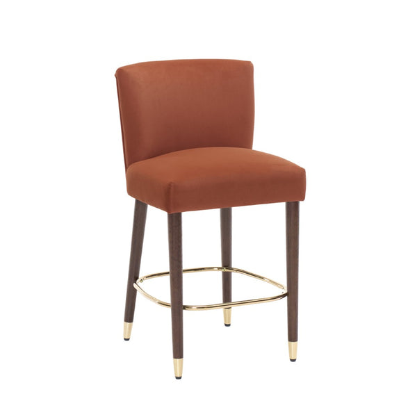 English Elm 27inch-counterstool, Tufted Fabric Seat Gold Footrest Ring for Kitchen Island Bar Set of 2 N780P224409A