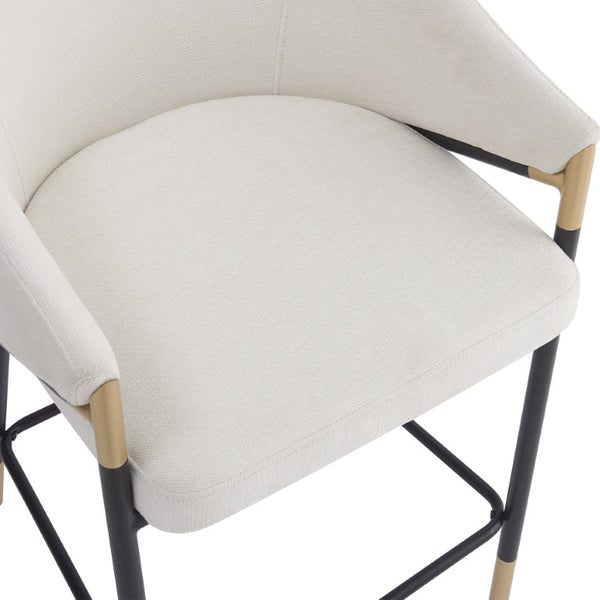 English Elm 26 Inch Modern Counter Stools Beige Upholstered Seat Gold Accent Metal Frame Set of 2 N780P270132A