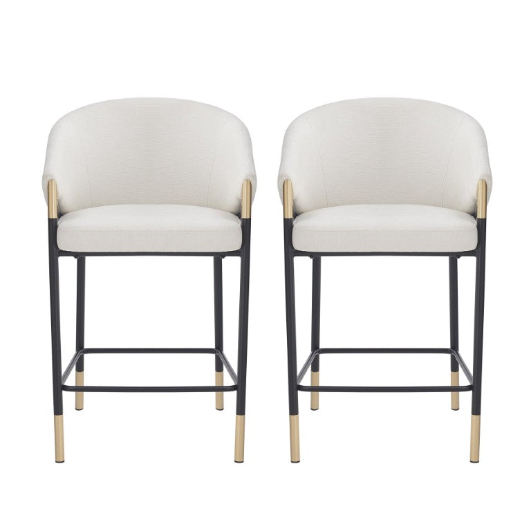 English Elm 26 Inch Modern Counter Stools Beige Upholstered Seat Gold Accent Metal Frame Set of 2 N780P270132A