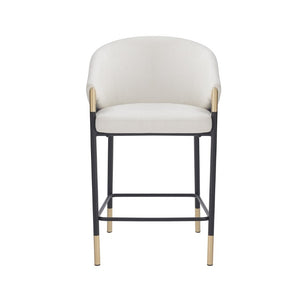 English Elm 26 Inch Modern Counter Stools Beige Upholstered Seat Gold Accent Metal Frame Set of 2 N780P270132A