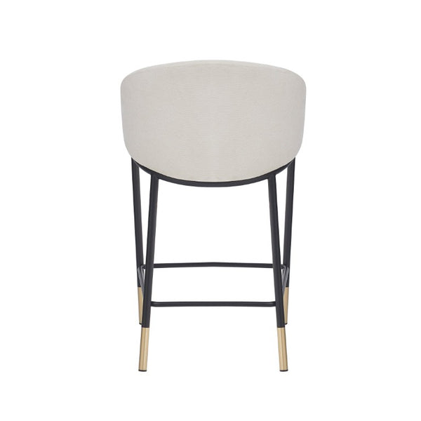 English Elm 26 Inch Modern Counter Stools Beige Upholstered Seat Gold Accent Metal Frame Set of 2 N780P270132A