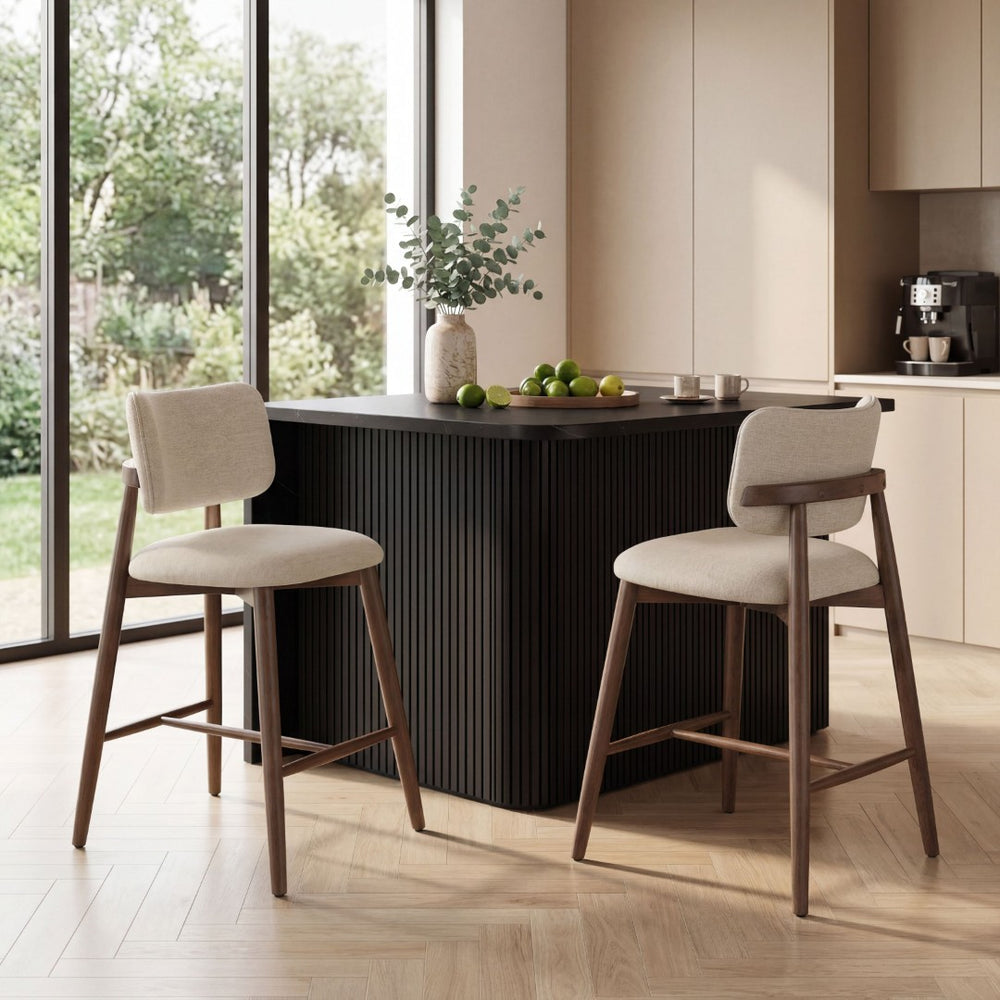 English Elm 25.7 Inch Fabric Upholstered Rubberwood Counter Stools Set of 2 for Kitchen Island N780P369728A