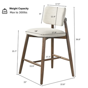 English Elm 25.7 Inch Fabric Upholstered Rubberwood Counter Stools Set of 2 for Kitchen Island N780P369728A