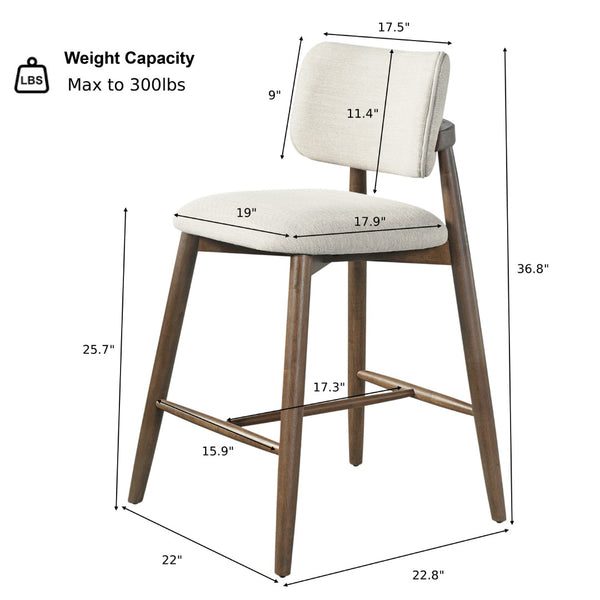 English Elm 25.7 Inch Fabric Upholstered Rubberwood Counter Stools Set of 2 for Kitchen Island N780P369728A