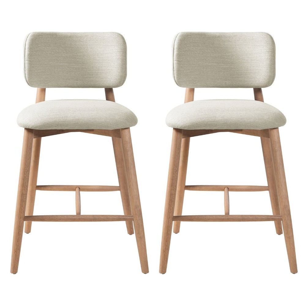 English Elm 25.7 Inch Rubberwood Counter Stools Set of 2 Beige Fabric Curved Back Modern Kitchen N780P369728B