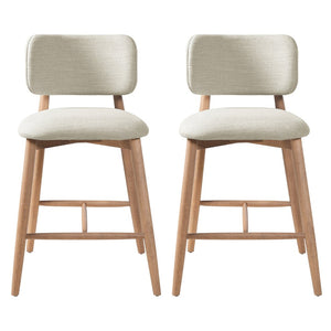 English Elm 25.7 Inch Rubberwood Counter Stools Set of 2 Beige Fabric Curved Back Modern Kitchen N780P369728B
