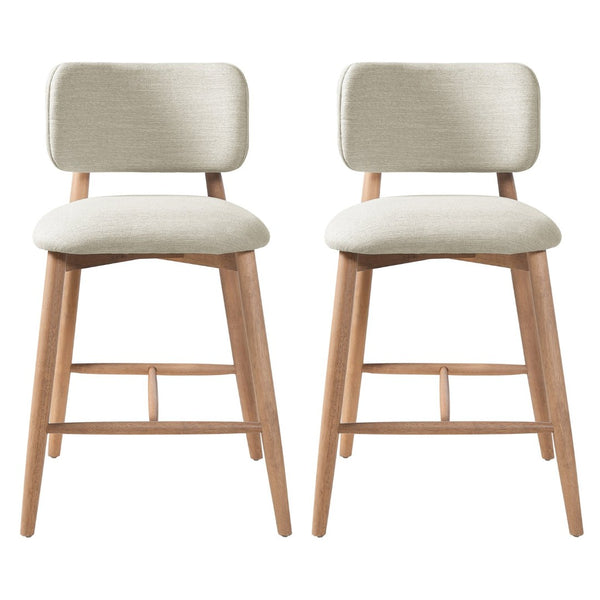 English Elm 25.7 Inch Rubberwood Counter Stools Set of 2 Beige Fabric Curved Back Modern Kitchen N780P369728B