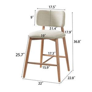 English Elm 25.7 Inch Rubberwood Counter Stools Set of 2 Beige Fabric Curved Back Modern Kitchen N780P369728B
