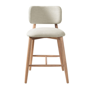 English Elm 25.7 Inch Rubberwood Counter Stools Set of 2 Beige Fabric Curved Back Modern Kitchen N780P369728B