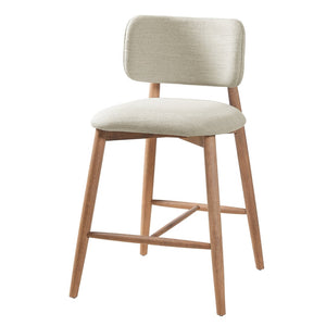 English Elm 25.7 Inch Rubberwood Counter Stools Set of 2 Beige Fabric Curved Back Modern Kitchen N780P369728B