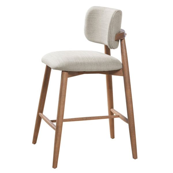 English Elm 25.7 Inch Rubberwood Counter Stools Set of 2 Beige Fabric Curved Back Modern Kitchen N780P369728B