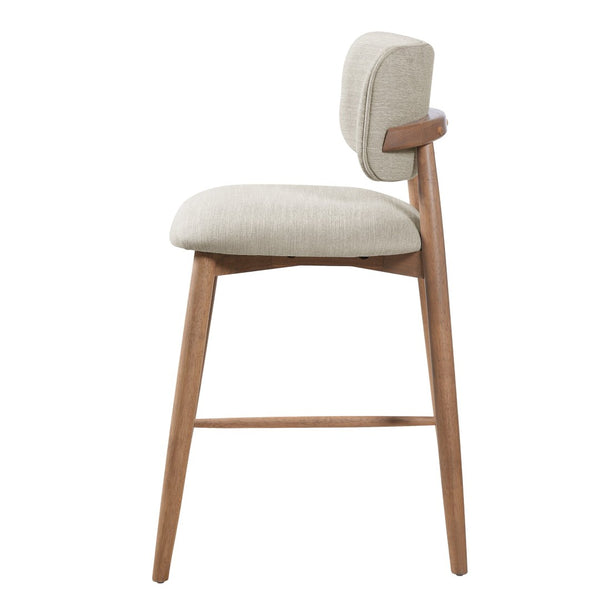 English Elm 25.7 Inch Rubberwood Counter Stools Set of 2 Beige Fabric Curved Back Modern Kitchen N780P369728B