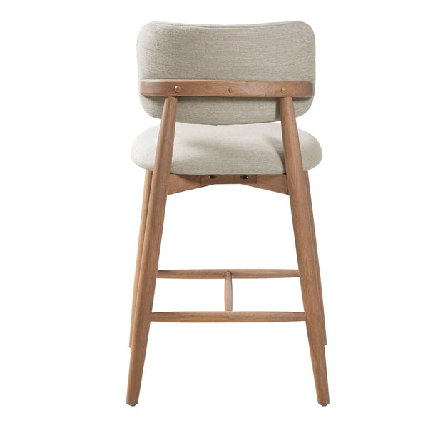English Elm 25.7 Inch Rubberwood Counter Stools Set of 2 Beige Fabric Curved Back Modern Kitchen N780P369728B