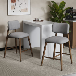 English Elm 25.7 Inch Gray Fabric Rubberwood Counter Stools Padded Back Kitchen Island Set of 2 N780P369728G