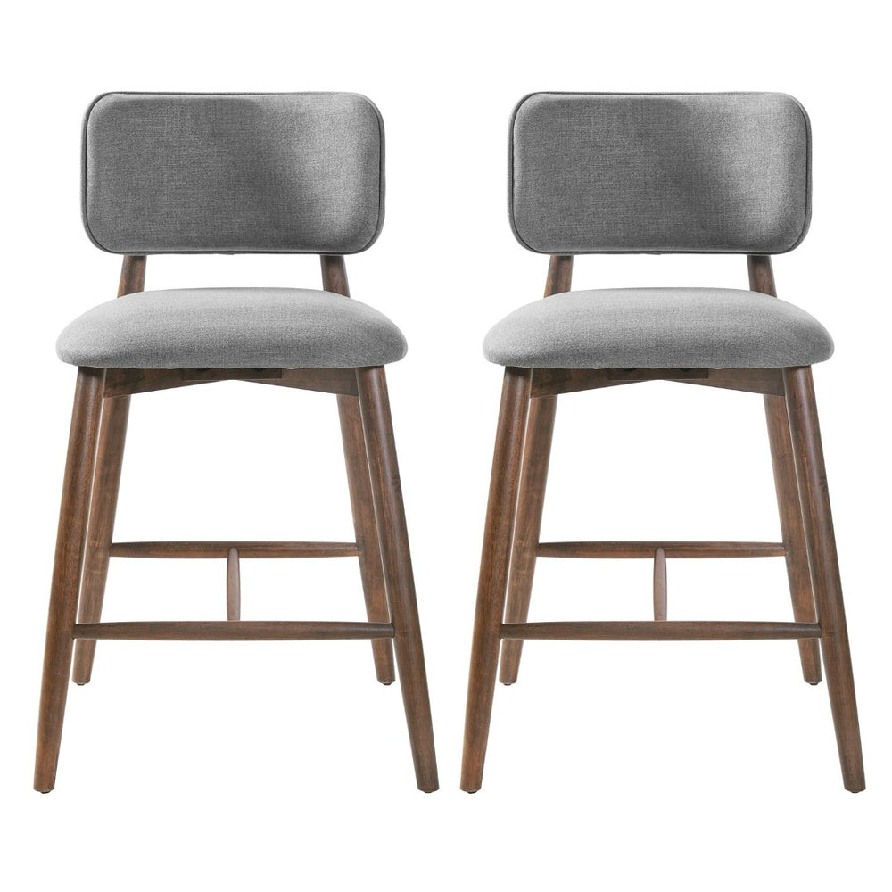 English Elm 25.7 Inch Gray Fabric Rubberwood Counter Stools Padded Back Kitchen Island Set of 2 N780P369728G