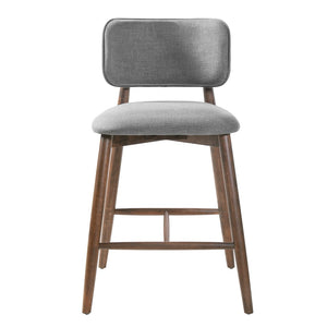 English Elm 25.7 Inch Gray Fabric Rubberwood Counter Stools Padded Back Kitchen Island Set of 2 N780P369728G