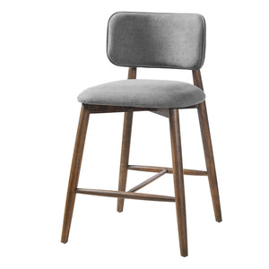 English Elm 25.7 Inch Gray Fabric Rubberwood Counter Stools Padded Back Kitchen Island Set of 2 N780P369728G