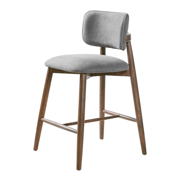 English Elm 25.7 Inch Gray Fabric Rubberwood Counter Stools Padded Back Kitchen Island Set of 2 N780P369728G