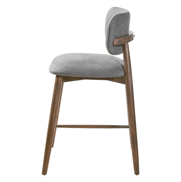 English Elm 25.7 Inch Gray Fabric Rubberwood Counter Stools Padded Back Kitchen Island Set of 2 N780P369728G