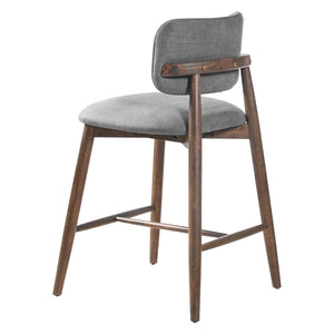 English Elm 25.7 Inch Gray Fabric Rubberwood Counter Stools Padded Back Kitchen Island Set of 2 N780P369728G
