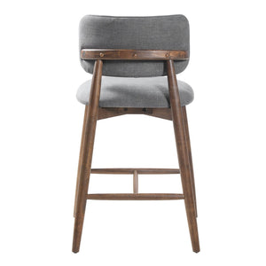 English Elm 25.7 Inch Gray Fabric Rubberwood Counter Stools Padded Back Kitchen Island Set of 2 N780P369728G