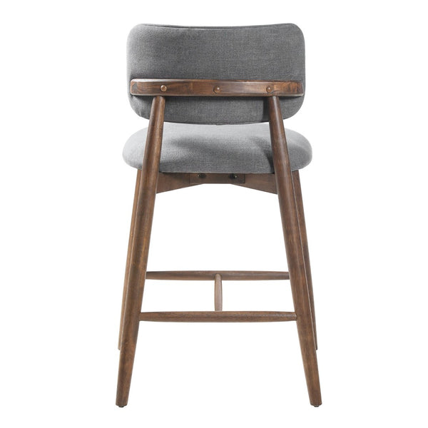 English Elm 25.7 Inch Gray Fabric Rubberwood Counter Stools Padded Back Kitchen Island Set of 2 N780P369728G