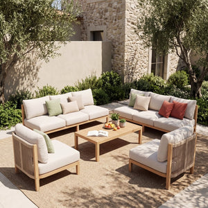 English Elm 5 Piece Outdoor Sofa Set Acacia Wood Rope Woven Deep Seat Patio Furniture N780P3714542526L