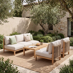 English Elm 4 Piece Acacia Wood Outdoor Sofa Set with Hand Woven Rope Deep Seat Cushions Patio N780P371454526L