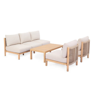 English Elm 4 Piece Acacia Wood Outdoor Sofa Set with Hand Woven Rope Deep Seat Cushions Patio N780P371454526L