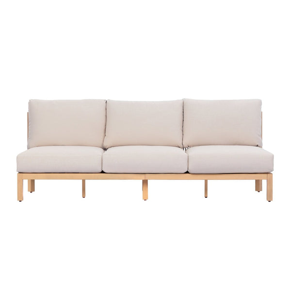 English Elm 73.23" Outdoor Acacia Wood Three-seat Sofa with Woven Rope Backrest and Cushions N780P371454L