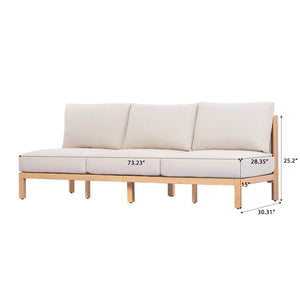 English Elm 73.23" Outdoor Acacia Wood Three-seat Sofa with Woven Rope Backrest and Cushions N780P371454L