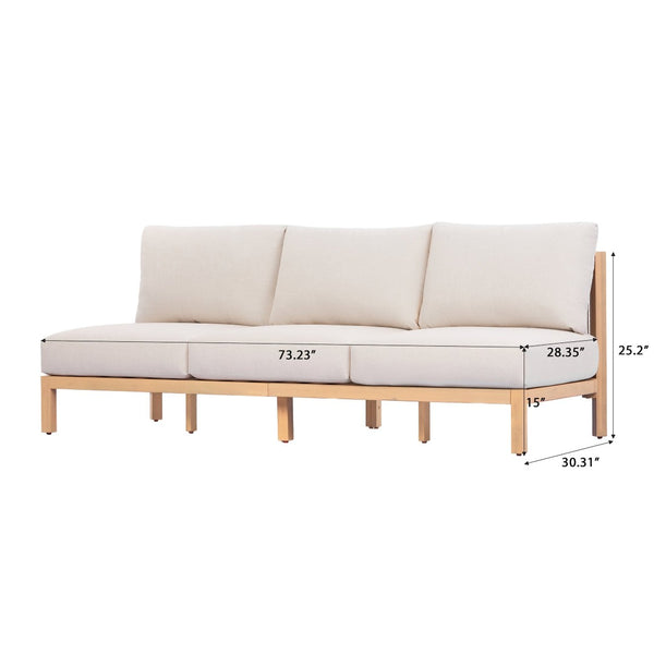 English Elm 73.23" Outdoor Acacia Wood Three-seat Sofa with Woven Rope Backrest and Cushions N780P371454L