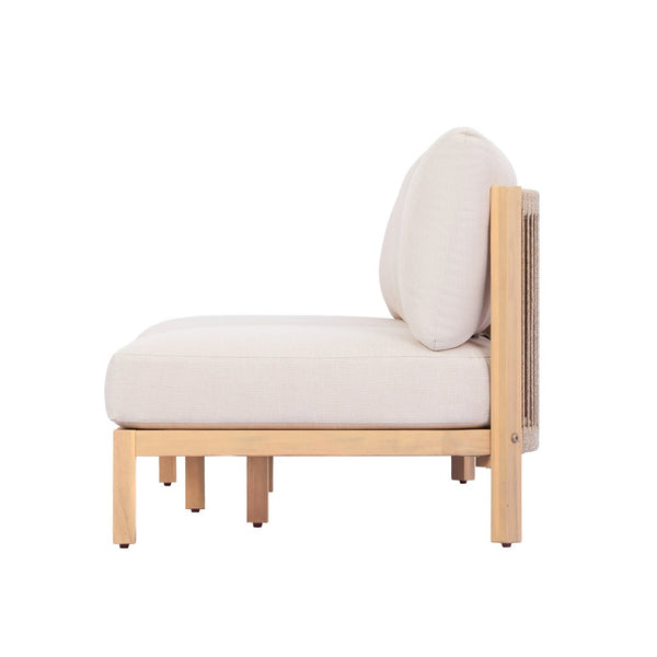 English Elm 73.23" Outdoor Acacia Wood Three-seat Sofa with Woven Rope Backrest and Cushions N780P371454L