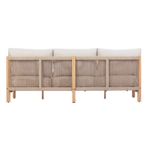 English Elm 73.23" Outdoor Acacia Wood Three-seat Sofa with Woven Rope Backrest and Cushions N780P371454L
