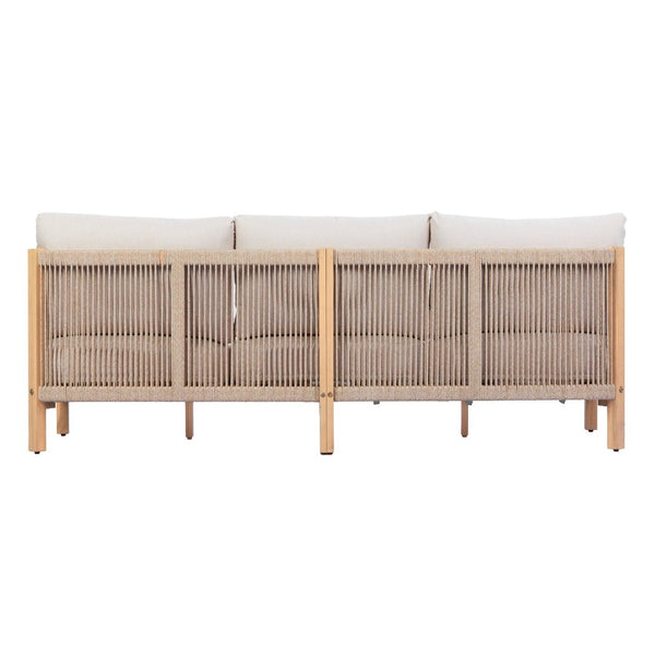 English Elm 73.23" Outdoor Acacia Wood Three-seat Sofa with Woven Rope Backrest and Cushions N780P371454L