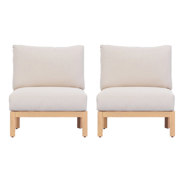 English Elm Acacia Wood Outdoor Club Chairs Set of Two with Hand Woven Rope Backs and Cushions N780P371455L-2