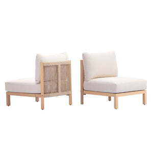 English Elm Acacia Wood Outdoor Club Chairs Set of Two with Hand Woven Rope Backs and Cushions N780P371455L-2