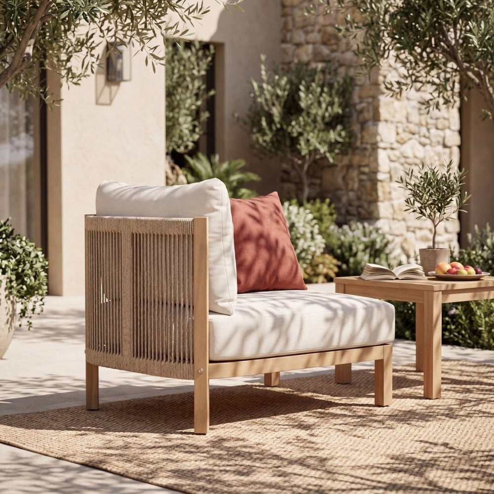 English Elm Acacia Outdoor Club Chair Rope Woven Deep Seat with Thick Foam Cushion for Patio Garden N780P371455L