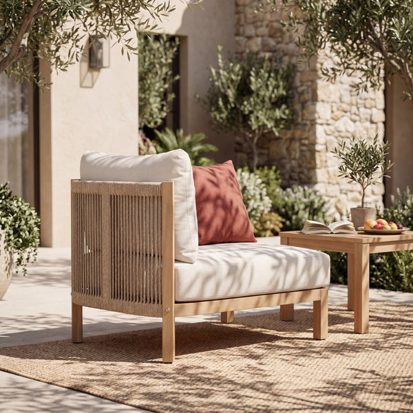 English Elm Acacia Outdoor Club Chair Rope Woven Deep Seat with Thick Foam Cushion for Patio Garden N780P371455L