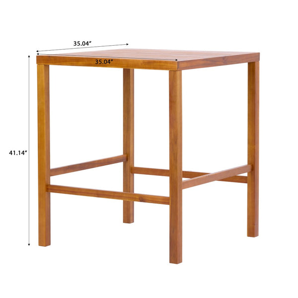 English Elm 41.14inch Acacia Wood Outdoor Bar Table Slatted Teak Finish Patio Square Top Seats 4 N780P373281T