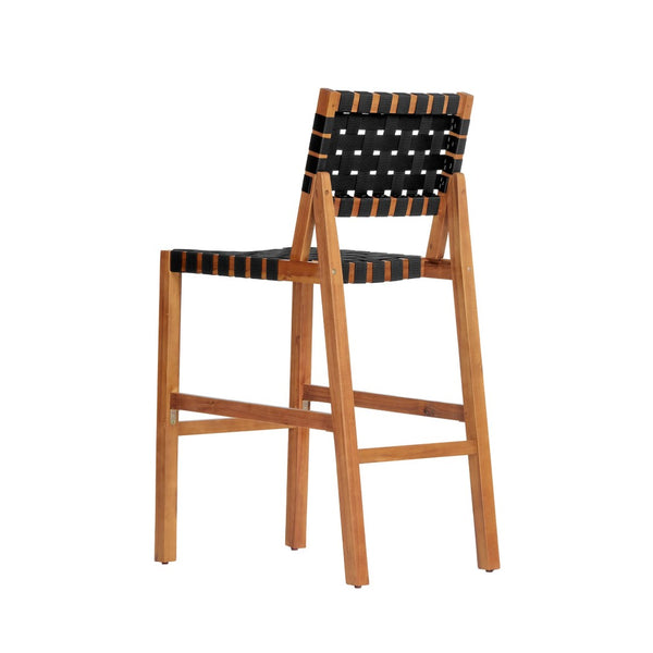 English Elm 30.5 Inch Acacia Wood Outdoor Barstool Set Woven Rope Seat Weather Resistant Patio Teak + Black N780P373282B