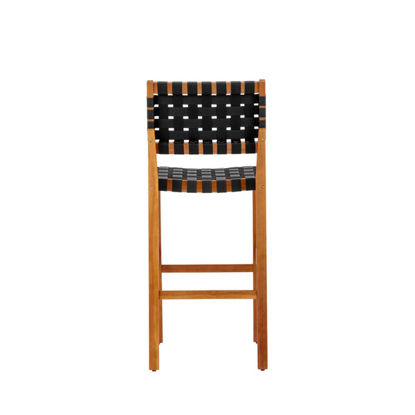 English Elm 30.5 Inch Acacia Wood Outdoor Barstool Set Woven Rope Seat Weather Resistant Patio Teak + Black N780P373282B