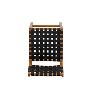 English Elm 30.5 Inch Acacia Wood Outdoor Barstool Set Woven Rope Seat Weather Resistant Patio Teak + Black N780P373282B