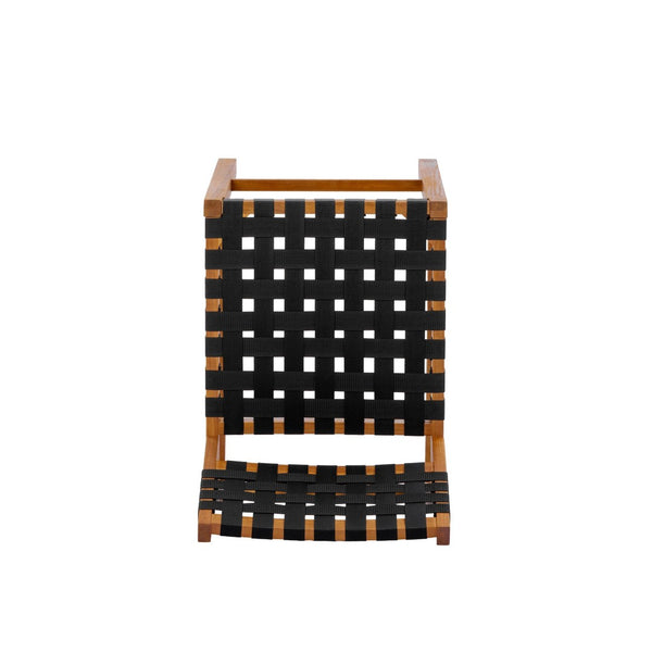 English Elm 30.5 Inch Acacia Wood Outdoor Barstool Set Woven Rope Seat Weather Resistant Patio Teak + Black N780P373282B