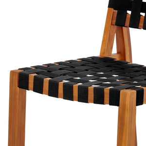 English Elm 30.5 Inch Acacia Wood Outdoor Barstool Set Woven Rope Seat Weather Resistant Patio Teak + Black N780P373282B