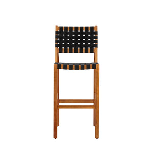 English Elm 30.5 Inch Acacia Wood Outdoor Barstool Set Woven Rope Seat Weather Resistant Patio Teak + Black N780P373282B