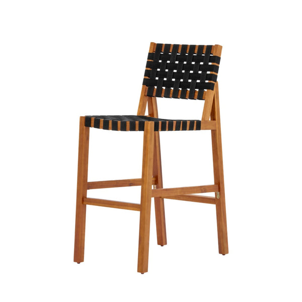 English Elm 30.5 Inch Acacia Wood Outdoor Barstool Set Woven Rope Seat Weather Resistant Patio Teak + Black N780P373282B